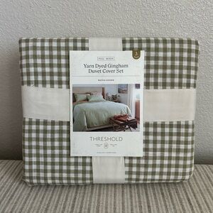 NWT Full/Queen Mini Gingham Duvet and Sham Set Moss Green - Threshold